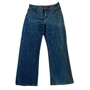 Tummy Tuck NYDJ Women's Blue Jeans with Rhinestone Embellishments